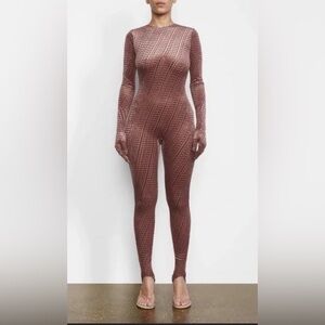 Skims Velvet Stirrup Onesie in Chestnut